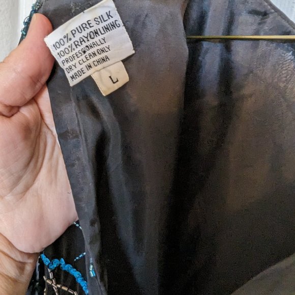 DAZZLING SILK | BEADED & SEQUIN | Vintage | Black Tie Top | L | EVC - Picture 10 of 11